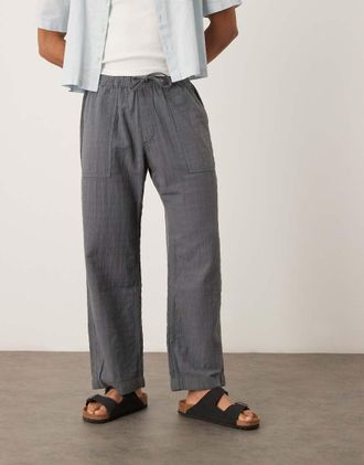 Abercrombie & Fitch Pantaloni larghi grigi testurizzati-Grigio