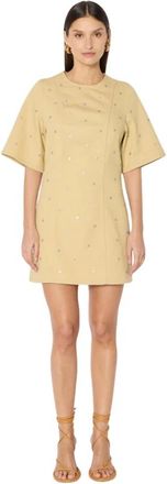 BERENICE Rucky Korte denim jurk met zilveren studs - Dames - Korte kleedjes - Beige - S - Denim - Kleedjes