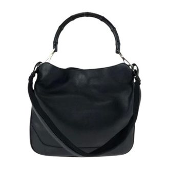 Gucci Pre-owned Handbags, female, Black, Size: ONE SIZE Pre-owned Bamboo Leather 2-way Bag