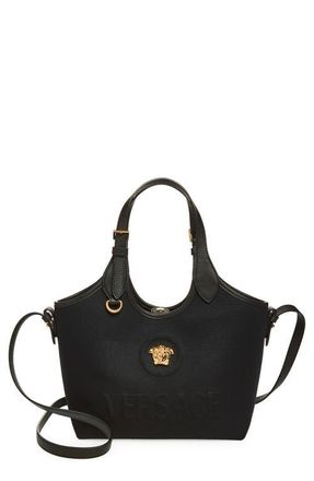 Versace Mini La Medusa Canvas Tote in Black-Versace Gold at Nordstrom