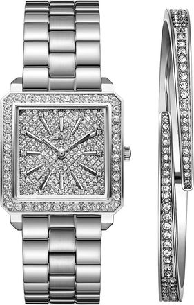 JBW Cristal Diamond Bracelet Watch & Bangle Set, 28mm in Silver at Nordstrom Rack