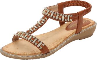 Generic Cocila Sandals For Women Size 5 Studded Womens Strap Roman Shoes Elastic WomenS Coffee, 6.5 Rhinestone Wedges Ladies Wide Fit Summer Platform Wedge Fo