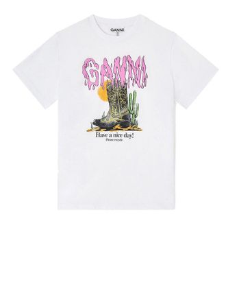 Ganni Basic Cotton Jersey T-shirt Boots Print