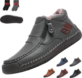 Generic Bofine Shoes for Men, Handmade Premium Leather Slip-On Driving Boot, Wide Toe Arch Support Office Shoes for Mans Casual (Grey Plush,9.5)