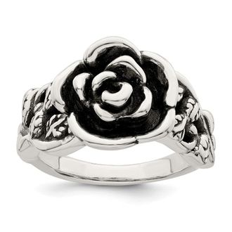 Diamond2Deal Sterling Silver Antiqued Rose Flower Ring