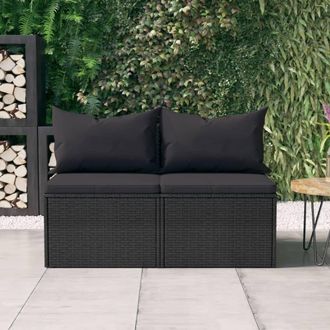 vidaXL Sof&aacute;s Centrales Jard&iacute;n Con Cojines 2 Uds Rat&aacute;n Sint&eacute;tico Negro Vidaxl