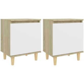 vidaXL Bed Cabinets Solid Wood Legs 2pcs Sonoma Oak&White 40x30x50cm vidaXL