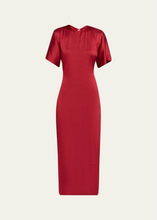 FFORME Imogen Fluid Satin Gathered Godet Midi Dress