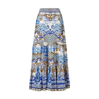 Camilla Hoge Taille Gelaagde Rok - Azul Adventures - Dames - Rokken - Blauw - Maat: XS Linnen