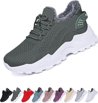 Generic Womens Winter Warm Sneakers - Cozy Fur Lined Lightweight Walking Shoes for Comfortable Indoor and Outdoor Wear(Green,5-5.5)