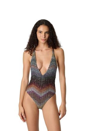 Missoni One-piece V-neck Swimsuit In A Greek-style Zigzag Knit With Sequins in Multicoloured at Nordstrom, Size 40 It