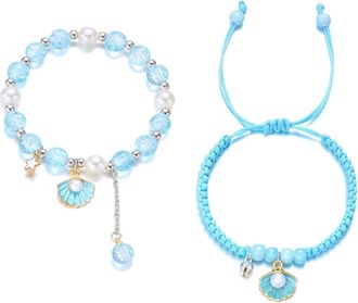 Generic 2Pcs Sea Shell Starfish Bracelets Bohemian Shell Jewelry Handmade Braided Beaded Pearls Charm Bracelet Summer Beach Holiday Accessory Decoration Dexte