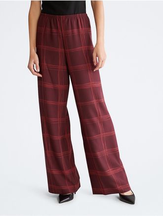Calvin Klein Womens Check Wide Leg Pants - Red - XS