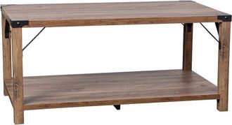 Flash Furniture Farmhouse Wooden 2 Tier Coffee Table with Black Metal Corner Accents, Oak