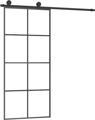 vidaXL Vidaxl - Puerta Corredera Con Set Herrajes Vidrio Esg Aluminio 90x205 Cm