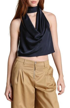 Avec Les Filles Satin Halter Top in Navy at Nordstrom, Size X-Large