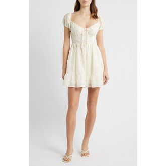 All in Favor Embroidered Sweetheart Neck Minidress in Ivory Yellow at Nordstrom, Size X-Large
