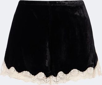 Rixo Lealia lace-trimmed velvet shorts