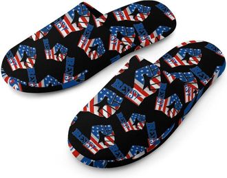 Generic U.S.A Flag Fist Mens Flannel Slipper Soft Comfy House Shoes Non Slip Winter Warm Indoor Outdoor Slippers