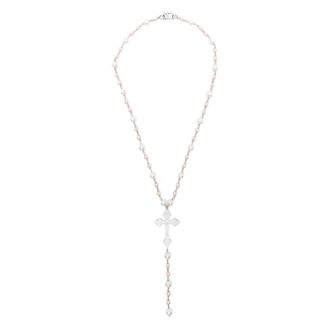 Darkai Pearls Rosary Beaded Cross Necklace