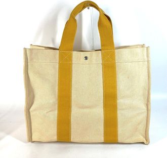 Herm&egrave;s Yellow Canvas Shoulder Bag Tote Bag (Pre-Owned)