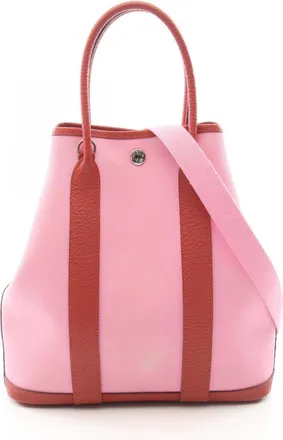 Herm&egrave;s Bordeaux Pink Toile Officier Country Leather Handbag Tote Bag (Pre-Owned)
