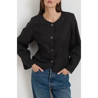 Alex Mill Luna Collarless Linen Jacket in Black at Nordstrom Rack, Size X-Large