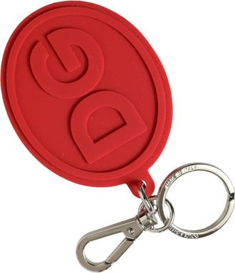 Dolce & Gabbana Rode Rubberen DG Logo Zilveren Messing Sleutelhanger Sleutelring