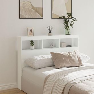 Berkfield Home Headboard Cabinet with LED White 140x17x102 cm | Size: 140 x 17 x 102 cm