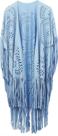 Feoya Womens Fringe Shawl Blue Ladies Tassel Cape Faux Suede Wraps Open Front Poncho Cape Asymmetric Hollow Out Cardigan Loose Hippie Oversized Shawls and W