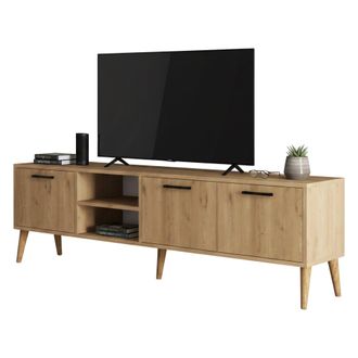 Dmora Mueble Para Tv Brugine, Un Estante, Apertura Abatible, 3 Puertas, 180x35x53h Cm Roble Marr&oacute;n