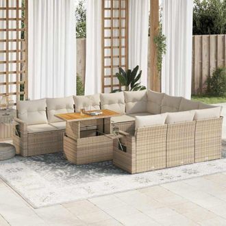 vidaXL Set De Sof&aacute;s De Jard&iacute;n 11pzas Con Cojines Rat&aacute;n Sint&eacute;tico Beige Vidaxl