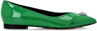 Philipp Plein Skull-charm ballerina shoes - women - Calf Leather/Calf Leather/Patent Calf Leather - 36 - Green