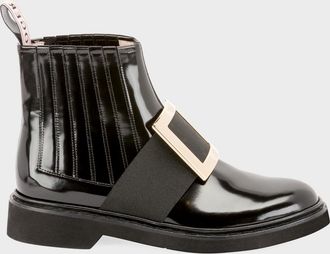 Roger Vivier Viv Ranger Patent Leather Pilgrim Buckle Booties