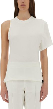 Courr&egrave;ges White Solid One Shoulder T-Shirt