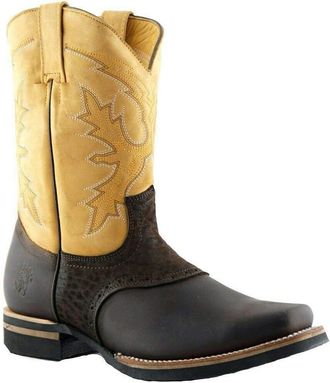 Grinders Unisex Frontier Tan Brown Leather Square Toe Cowboy Ankle Chelsea Boots 7