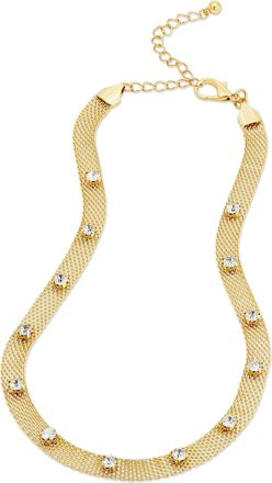 Savvy Cie Jewels WOVEN MESH NECKLACE WITH WHITE ROUND CZ STUDS