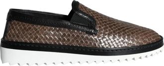 Dolce & Gabbana Bruin Zwart Leren Geweven Loafers - Heren - Loafers - Bruin - 40 1/2 EU - Leer - Schoenen