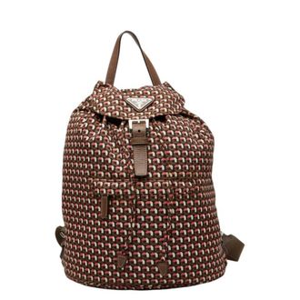 Prada Brown Pink Nylon Leather Backpack (Pre-Owned)