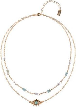 Rachel Roy Faux Pearl & Stone Evil Eye Pendant Layered Necklace in Gold at Nordstrom Rack