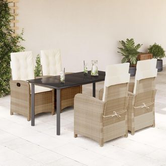 vidaXL Set Comedor De Jard&iacute;n 5 Pzas Con Cojines Rat&aacute;n Sint&eacute;tico Beige Vidaxl
