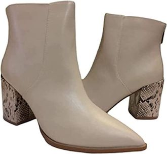 Generic WOMENS SNAKE HEEL ANKLE BOOTS CASUAL SHOES CHELSEA STONE BEIGE UK 3-7 RRP £45 (4 UK, Stone, numeric_4)