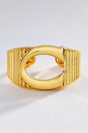 Luv AJ Initial Ridged Signet Ring