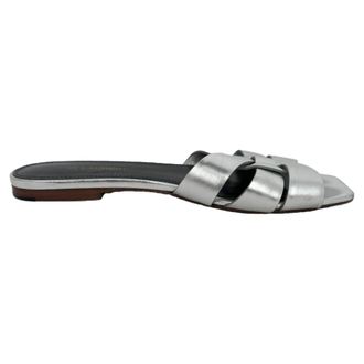 Saint Laurent Saint Laurent Tribute Geweven Metallic Slides in Zilver Leder