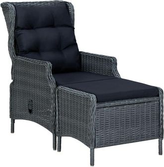 vidaXL Vidaxl - Silla de jardín reclinable con reposapiés ratán pe gris oscuro