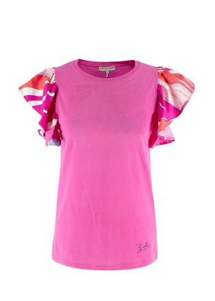 Emilio Pucci Pink Ruffled Sleeve T-Shirt Size S