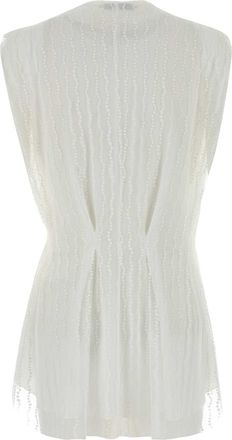 Alberta Ferretti Lace-Trimmed Mesh Tank Top - White