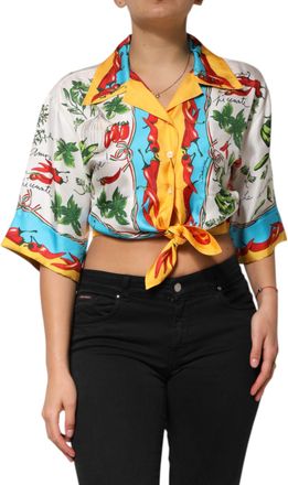 Dolce & Gabbana Bedrukte Zijde Strikblouse