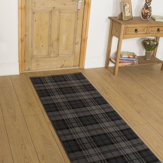 Runrug Hallway Carpet Runner Rug - Soft & Comfy, 9mm - Tartan in Black | Size: 100 cm x 330 cm