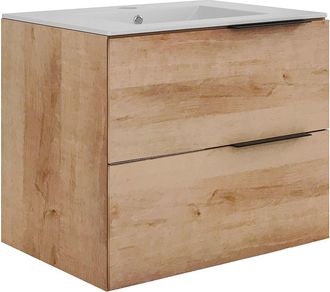 Vente-Unique Mueble de ba&ntilde;o suspendido con lavabo empotrado - Natural claro - 60 cm - NISAYA